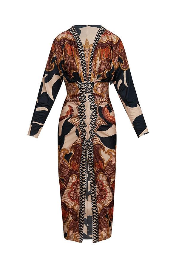 Aurora Valencia | Sun Escape Unique Print Dolman Midi Dress