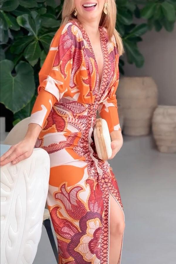 Aurora Valencia | Sun Escape Unique Print Dolman Midi Dress
