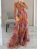 Aurora Valencia | Painted Floral Print V-Neck Maxi Dress