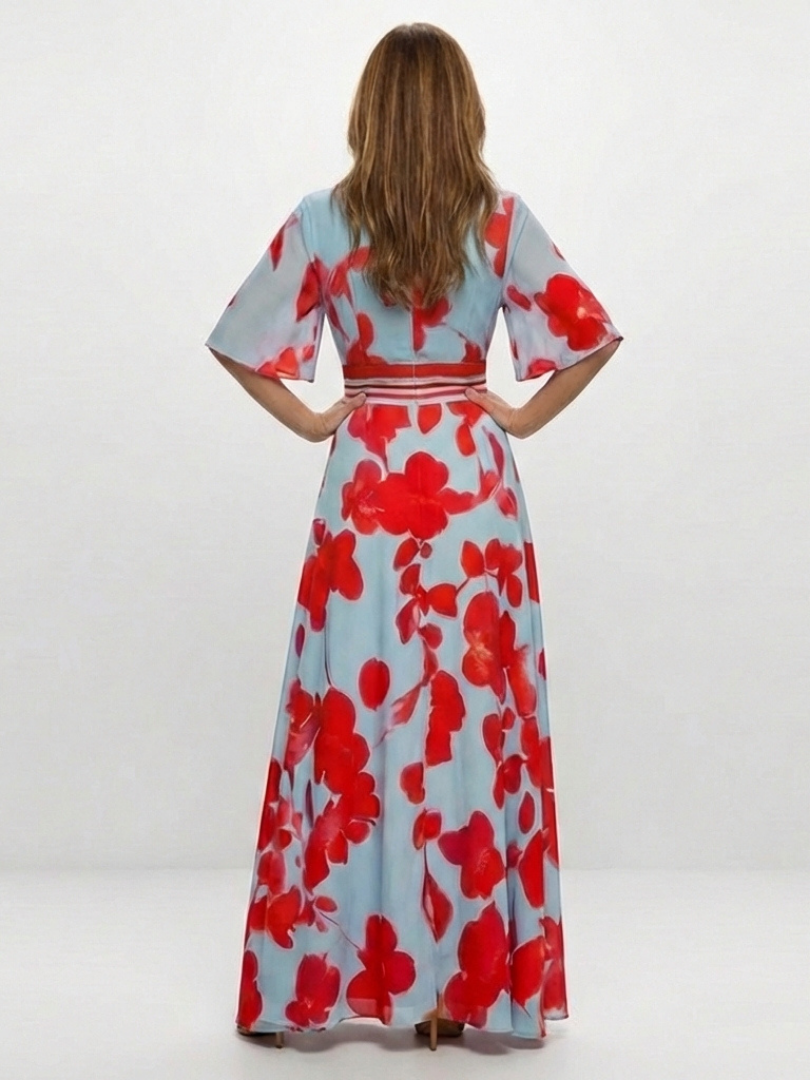 Aurora Valencia | V Neck Short Sleeve Floral Maxi Dress