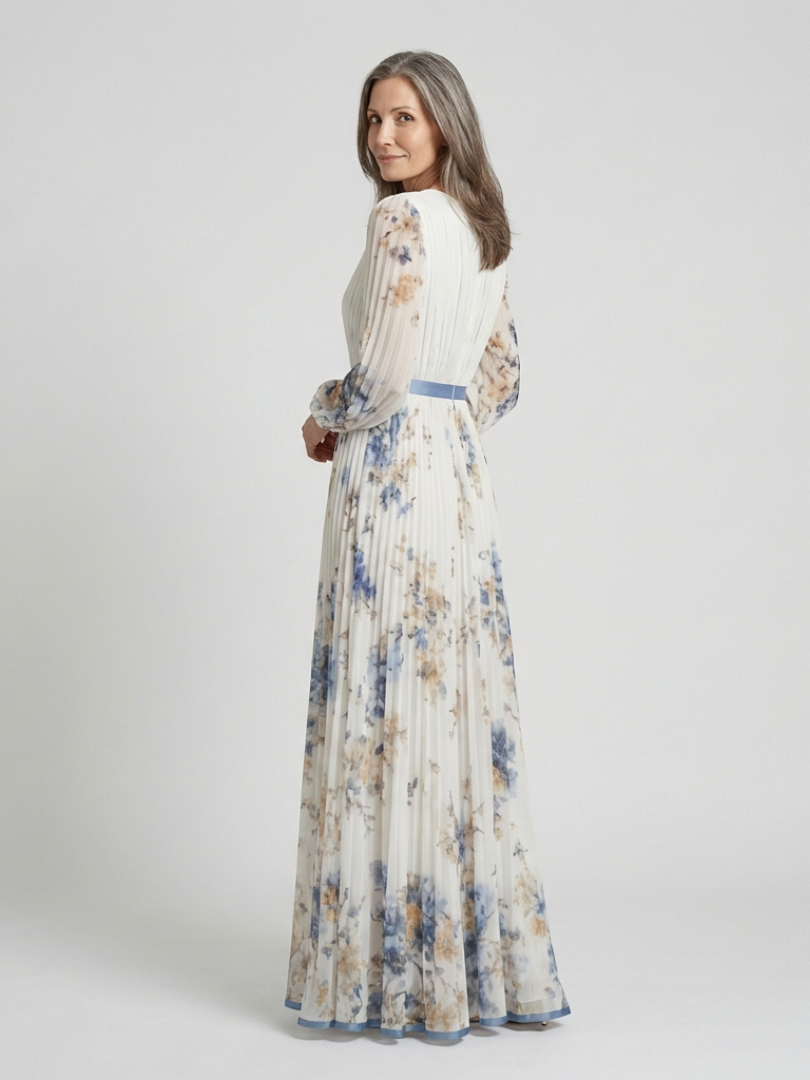 Aurora Valencia | Long Sleeve V Neck Floral Maxi Dress
