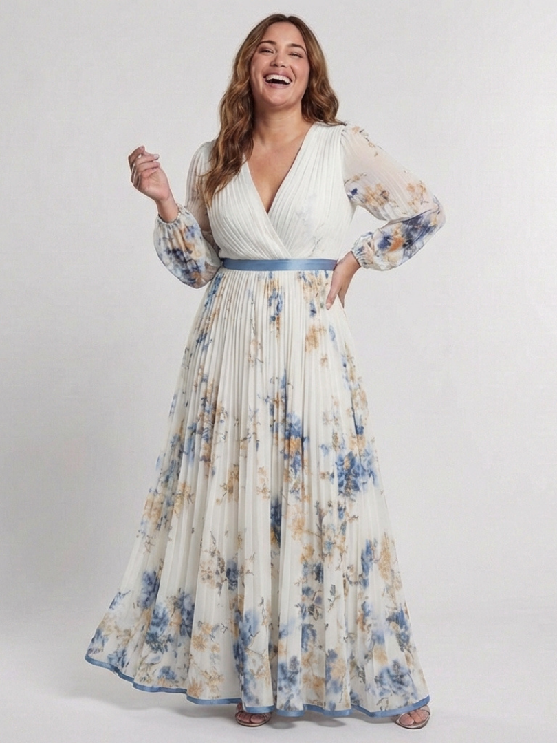 Aurora Valencia | Long Sleeve V Neck Floral Maxi Dress