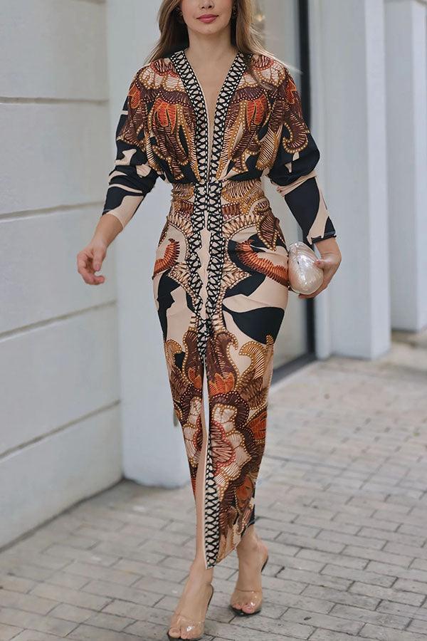 Aurora Valencia | Sun Escape Unique Print Dolman Midi Dress