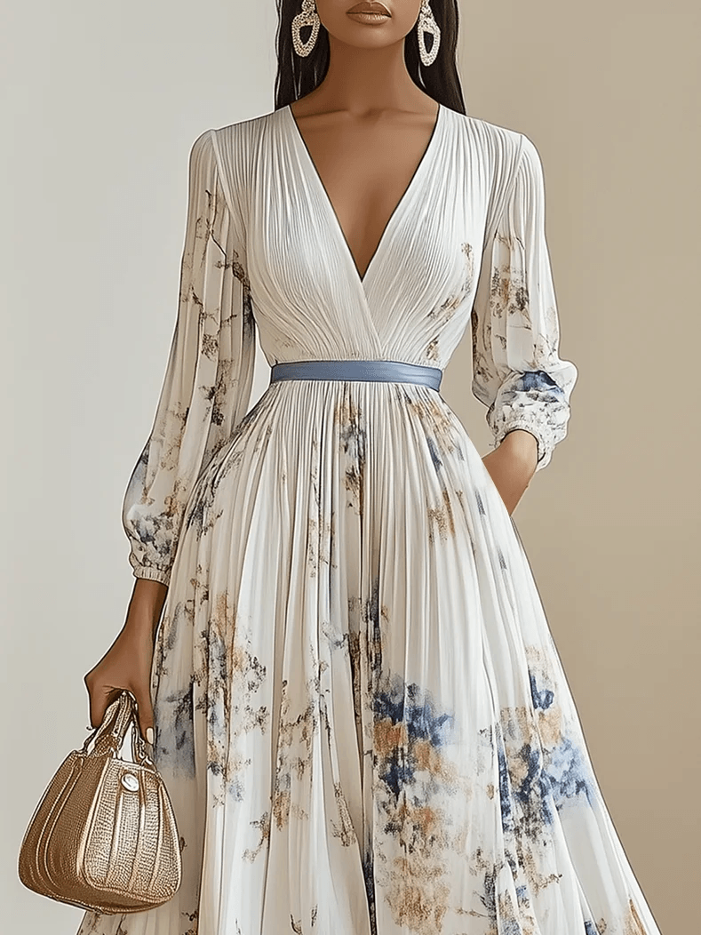 Aurora Valencia  | White Floral Chiffon Balloon Sleeve Maxi Dress