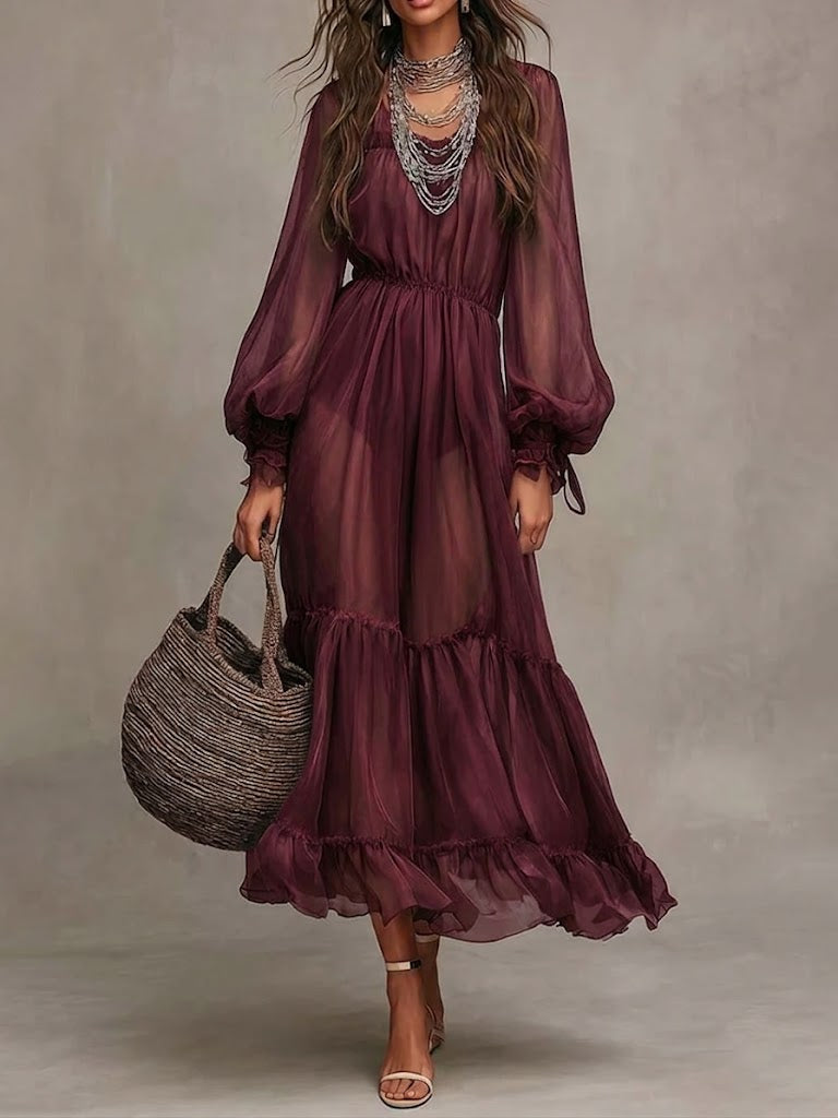Aurora Valencia  | Elegant V-Neck Midi Dress