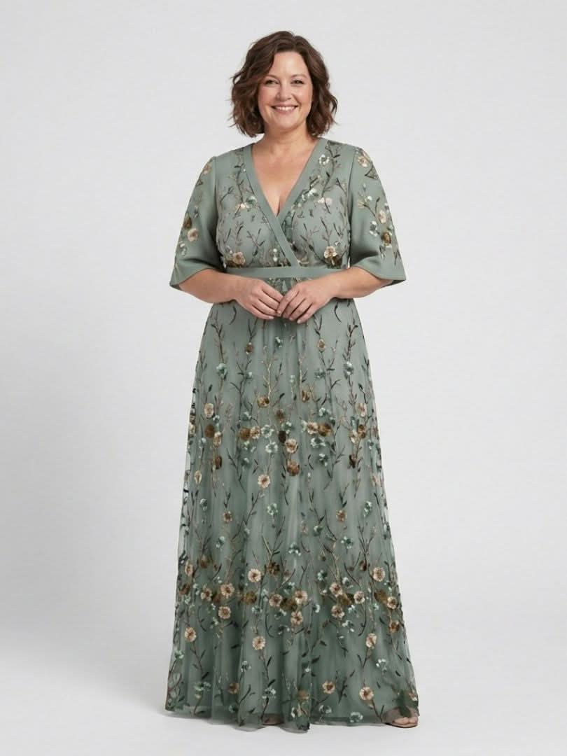 Aurora Valencia | Floral V Neck Short Sleeve Maxi Dress