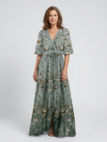 Aurora Valencia | Floral V Neck Short Sleeve Maxi Dress