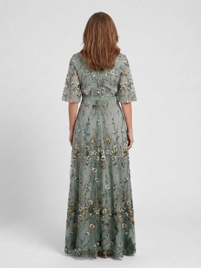 Aurora Valencia | Floral V Neck Short Sleeve Maxi Dress