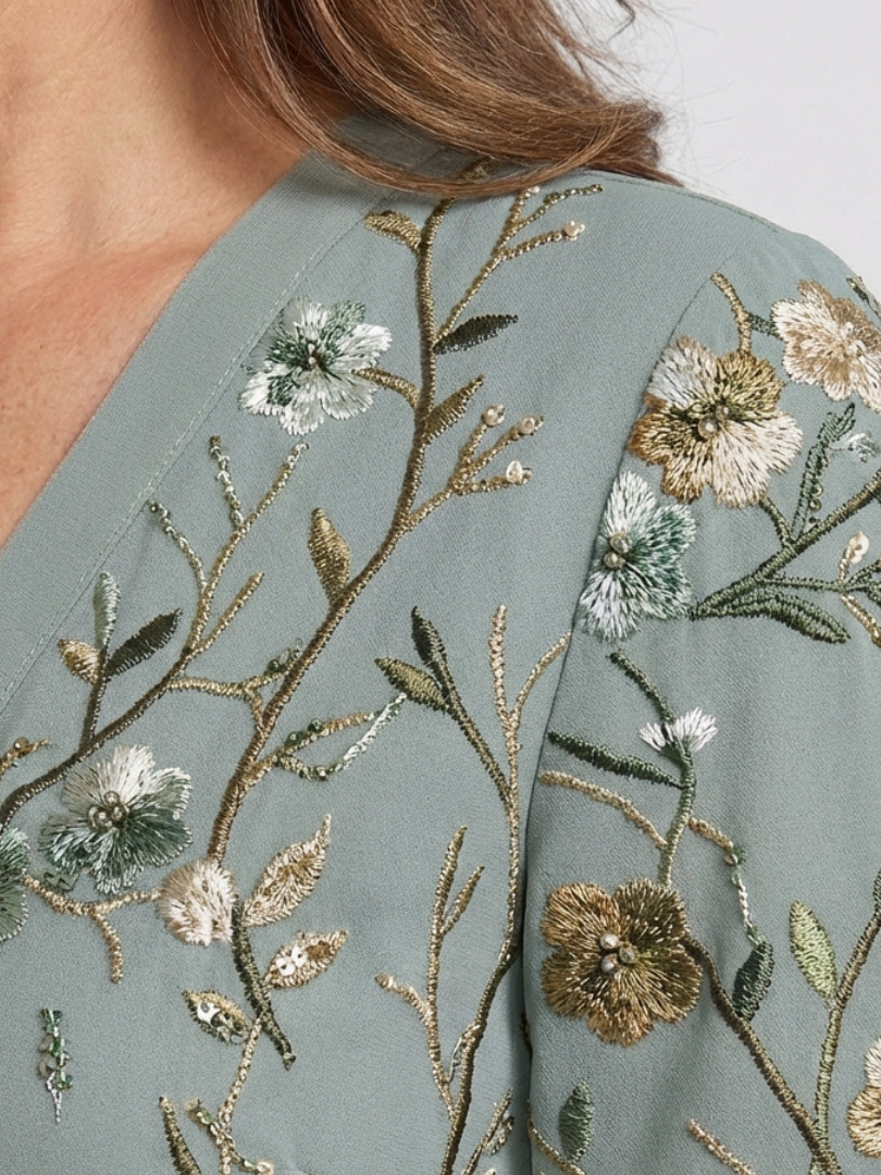Aurora Valencia | Floral V Neck Short Sleeve Maxi Dress