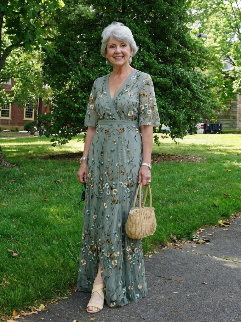 Aurora Valencia | Floral V Neck Short Sleeve Maxi Dress