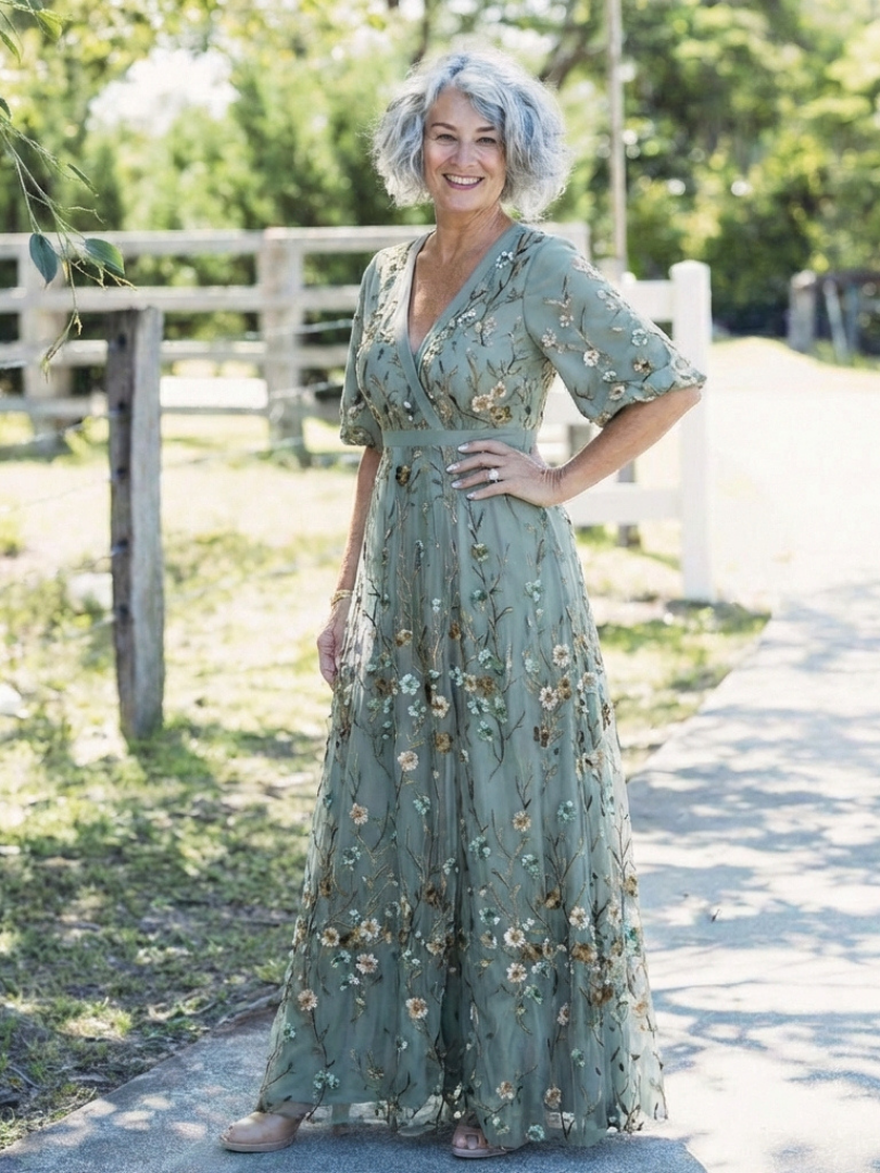 Aurora Valencia | Floral V Neck Short Sleeve Maxi Dress