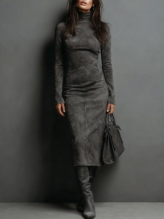 Aurora Valencia | Long Sleeve Suede Midi Dress