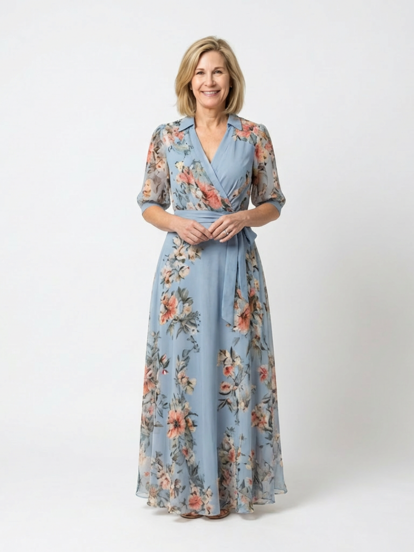 Aurora Valencia | Floral Wrap V Neck Maxi Dress