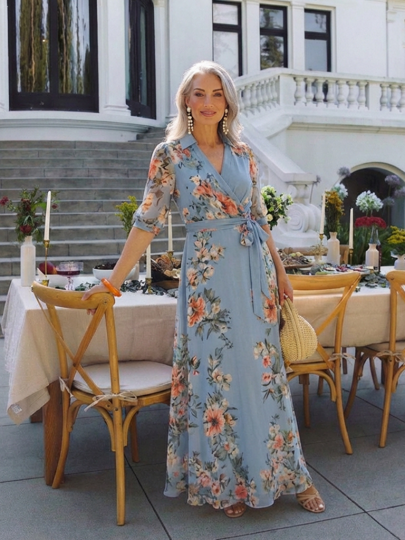 Aurora Valencia | Floral Wrap V Neck Maxi Dress
