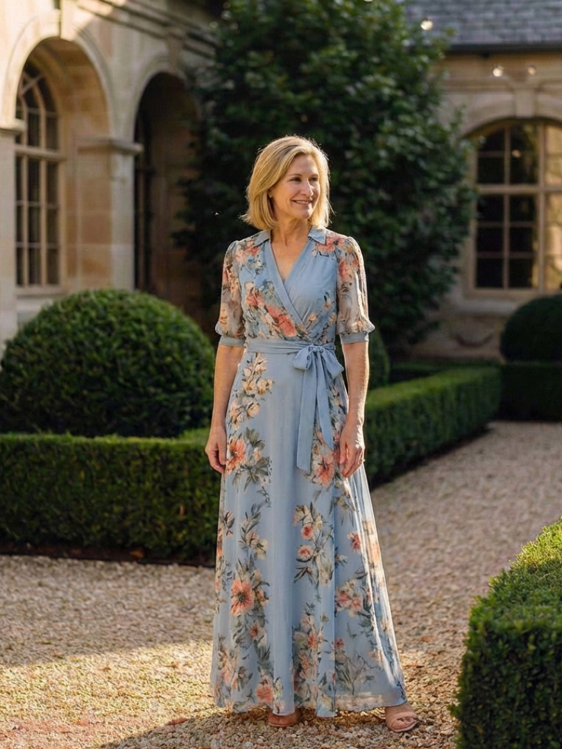 Aurora Valencia | Floral Wrap V Neck Maxi Dress