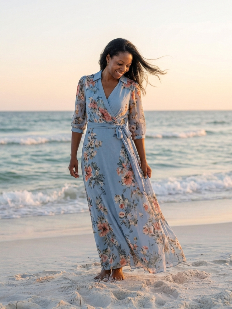 Aurora Valencia | Floral Wrap V Neck Maxi Dress